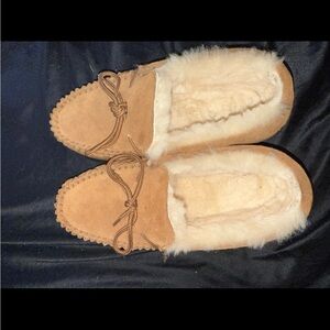 BearPaw Tan Suede Loafers with Cream Lining
